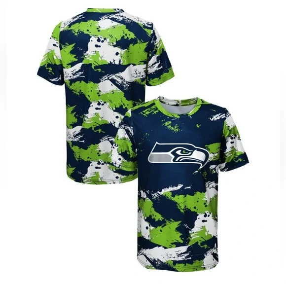 NWT [NFL] Seattle Seahawks NFL Splattered Paint  Performance Shirt Youth L 14/16 - Picture 2 of 13